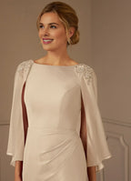 Sheath Bateau Neck Cap Sleeve Back Zip Knee-Length Mother of the Bride Dress