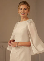 Sheath Bateau Neck Cap Sleeve Back Zip Knee-Length Mother of the Bride Dress