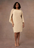Sheath Bateau Neck Cap Sleeve Back Zip Knee-Length Plus Size Mother of the Bride Dress
