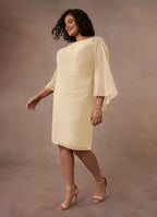 Sheath Bateau Neck Cap Sleeve Back Zip Knee-Length Plus Size Mother of the Bride Dress