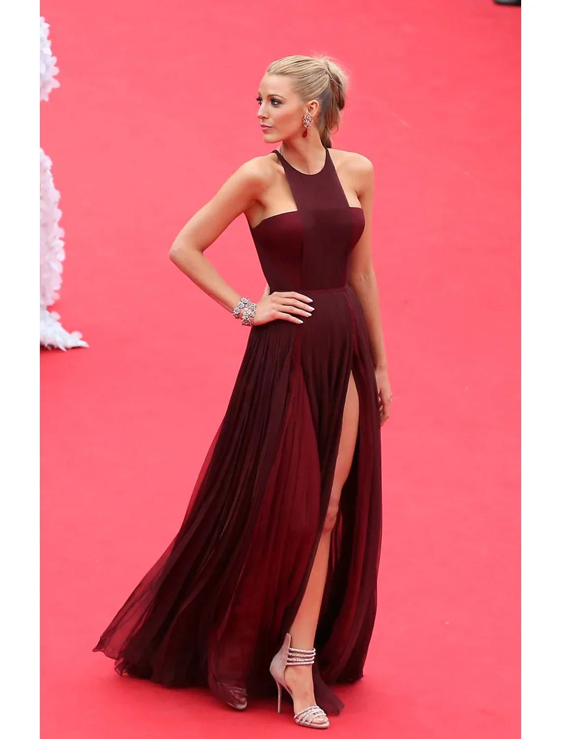 Mermaid / Trumpet Evening Gown Celebrity Style Dress Engagement Floor Length Long Sleeve Jewel Neck Stretch Satin with Sash / Ribbon Appliques