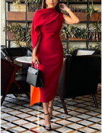 Sheath / Column Evening Gown Elegant Dress Formal Tea Length Christmas Red Green Dress Sleeveless Cowl Neck Stretch Fabric with Ruched