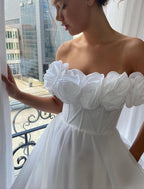 A-Line Prom Dresses Elegant Dress Engagement Sweep / Brush Train Sleeveless Off Shoulder Organza with Sleek