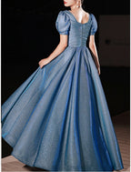 A-Line Prom Dresses Sparkle & Shine Dress Engagement Prom Floor Length Half Sleeve Sweetheart Satin with Ruched Pearls
