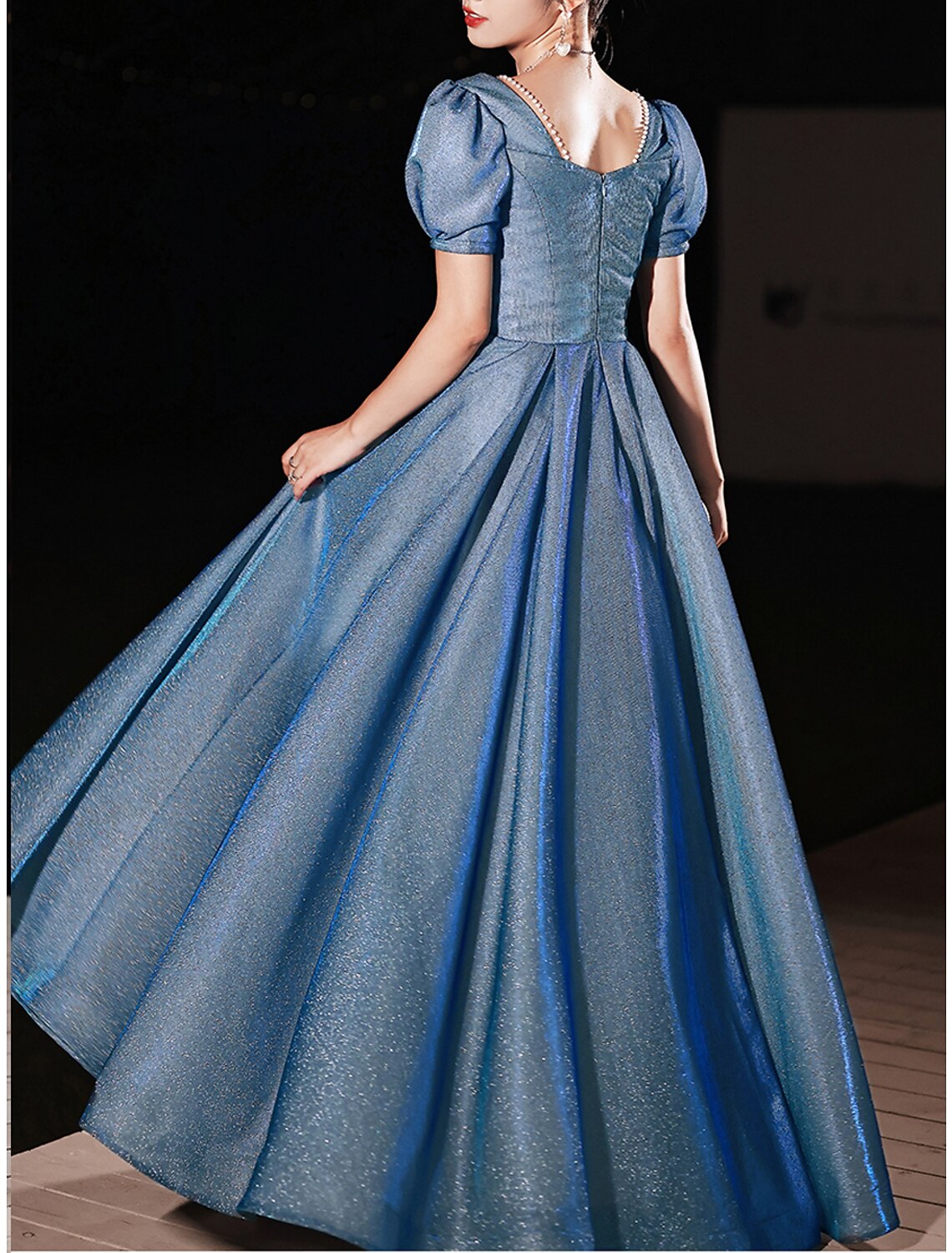 A-Line Prom Dresses Sparkle & Shine Dress Engagement Prom Floor Length Half Sleeve Sweetheart Satin with Ruched Pearls