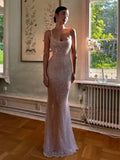 Sequin Mermaid Scoop-Neck Spaghetti-Strap Low-Back Floor-Length Prom Dress
