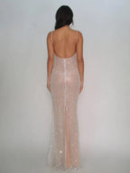 Sequin Mermaid Scoop-Neck Spaghetti-Strap Low-Back Floor-Length Prom Dress