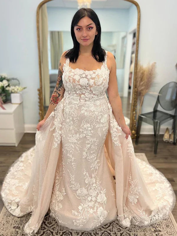 Straps Applique Mermaid Wedding Dresses With Detachable Skirt For Fairytale Bride With Elegance And Grace