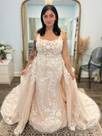 Straps Applique Mermaid Wedding Dresses With Detachable Skirt For Fairytale Bride With Elegance And Grace