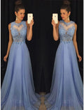 A-Line Prom Formal Evening Dress Sleeveless Chiffon with Beading Appliques