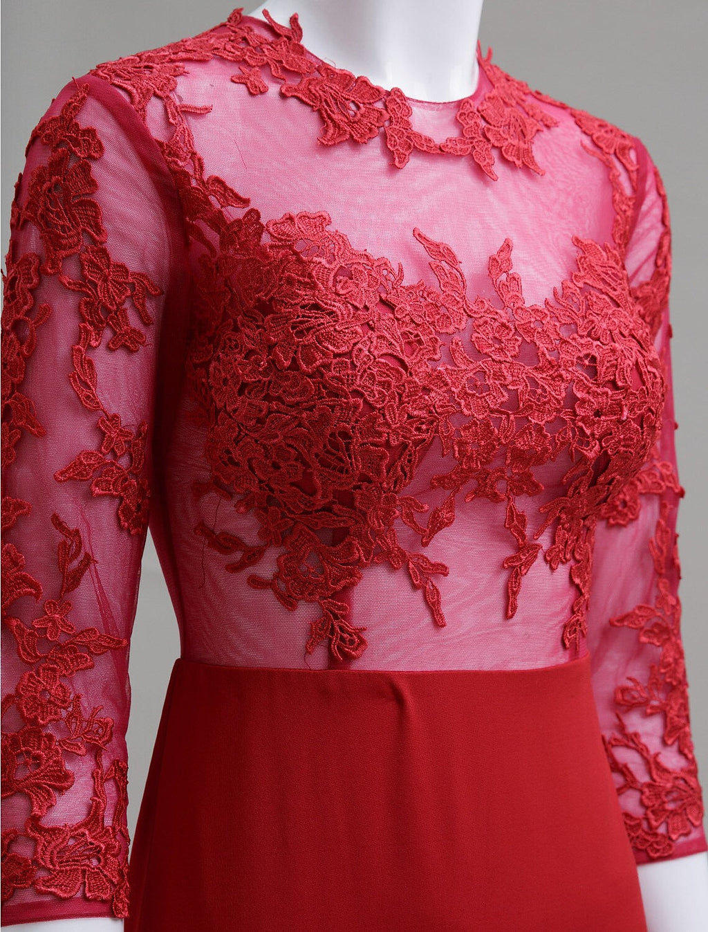 Dress Formal Evening Court Length Sleeve Neck Tulle Appliques