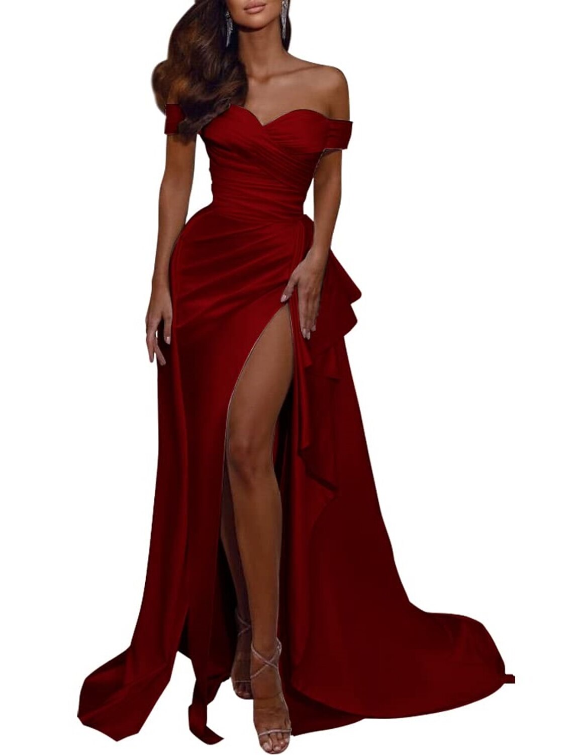 A-Line Wedding Dress Celebrity Style Sexy Formal Evening Dress Off Shoulder Short Sleeve Sweep / Brush Train Italy Satin with Pleats