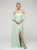 Bridesmaid Dresses Sweetheart Chiffon Flutter Sleeve With Split For Elegant Bridesmaids