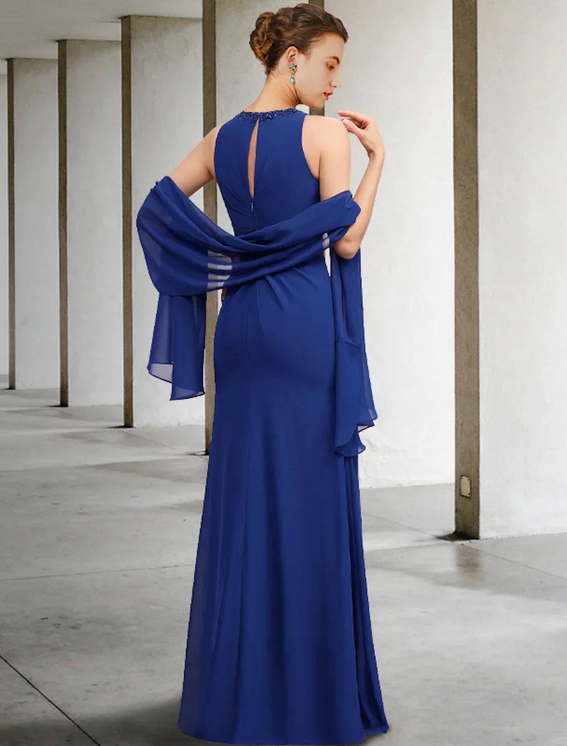 Two Piece A-Line Mother of the Bride Dress Plus Size Elegant  Floor Length Chiffon Sleeveless Shawls Pleats Beading