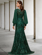 Mother of the Bride Dress Wedding Elegant Chiffon Sequined Long Sleeve with Appliques