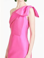 Sheath / Column Evening Gown Elegant Dress Formal Ankle Length Sleeveless One Shoulder Satin with Bow(s) Slit
