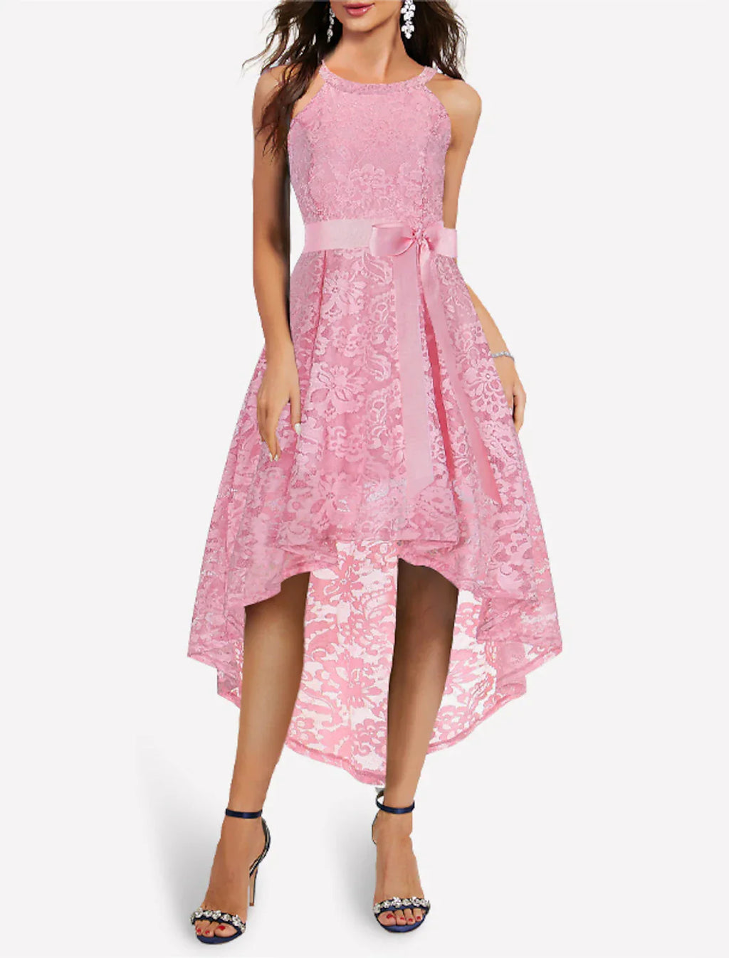 A-Line Special Occasion Dresses Hot Dress Homecoming Graduation Asymmetrical Sleeveless Halter Neck Lace with Sash / Ribbon Bow(s)