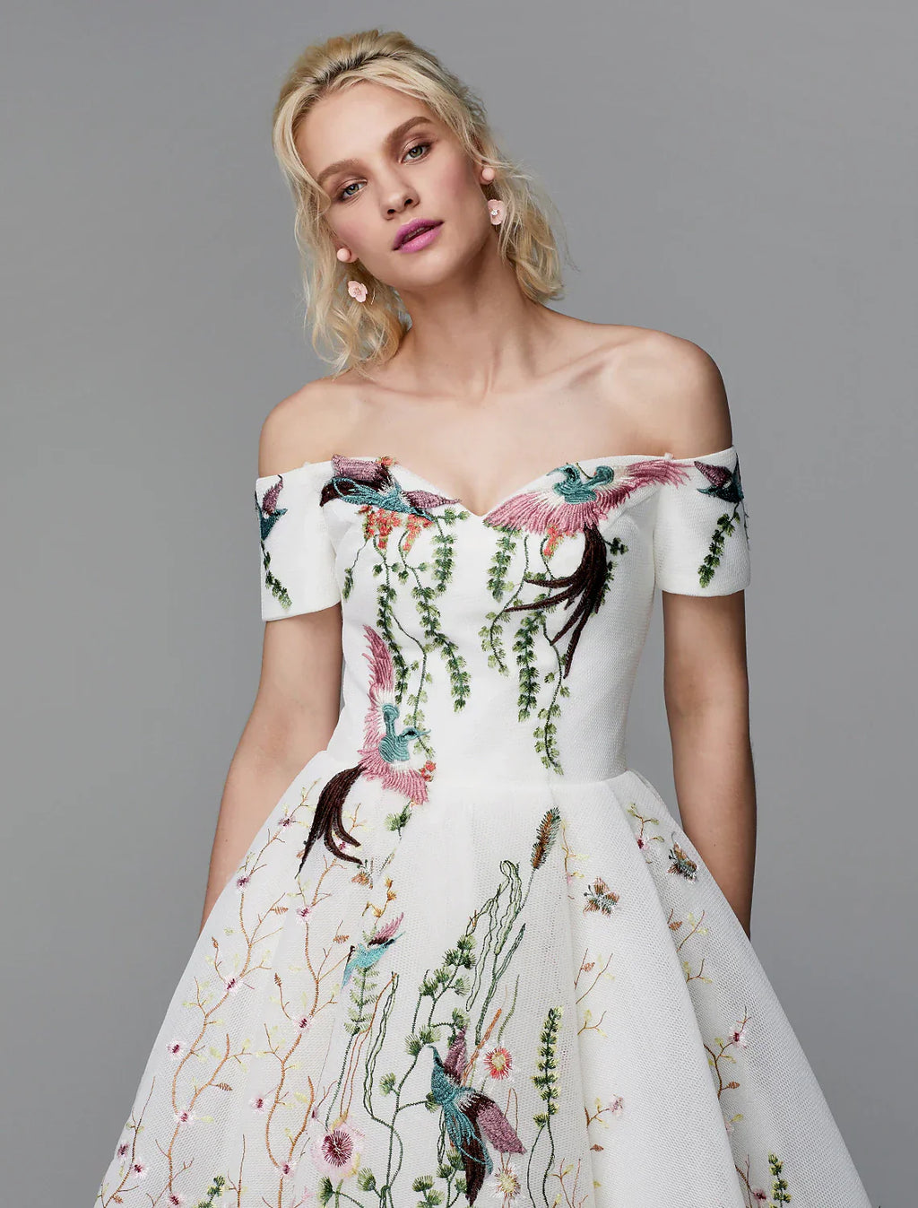 Ball Gown Cute Dress Wedding Guest Asymmetrical Short Sleeve Off Shoulder Polyester with Embroidery