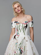 Ball Gown Cute Dress Wedding Guest Asymmetrical Short Sleeve Off Shoulder Polyester with Embroidery