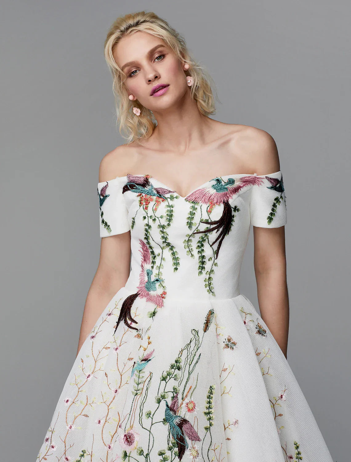 Ball Gown Cute Dress Wedding Guest Asymmetrical Short Sleeve Off Shoulder Polyester with Embroidery