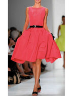 A-Line Homecoming Dresses Celebrity Style Dress Party Wear Cocktail Party Knee Length Sleeveless Jewel Neck Satin with Bow(s)