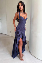 Mermaid/Trumpet Halter Neck Sleeveless Backless Asymmetrical-Length Prom Dress