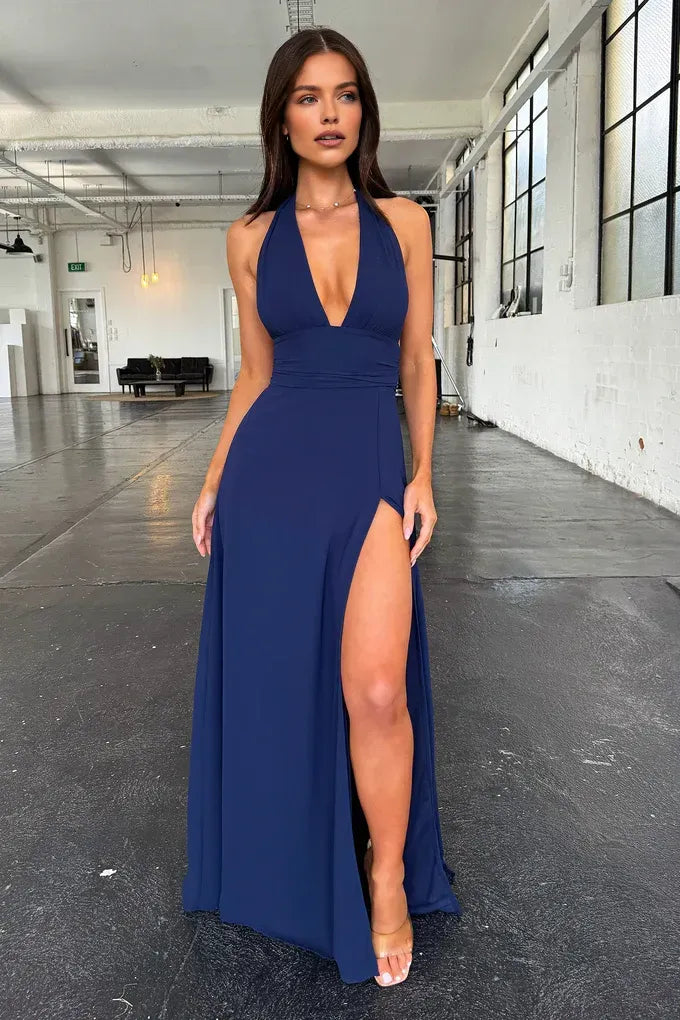 Sexy Sheath V Neck Sleeveless Backless Floor-Length Prom Dress