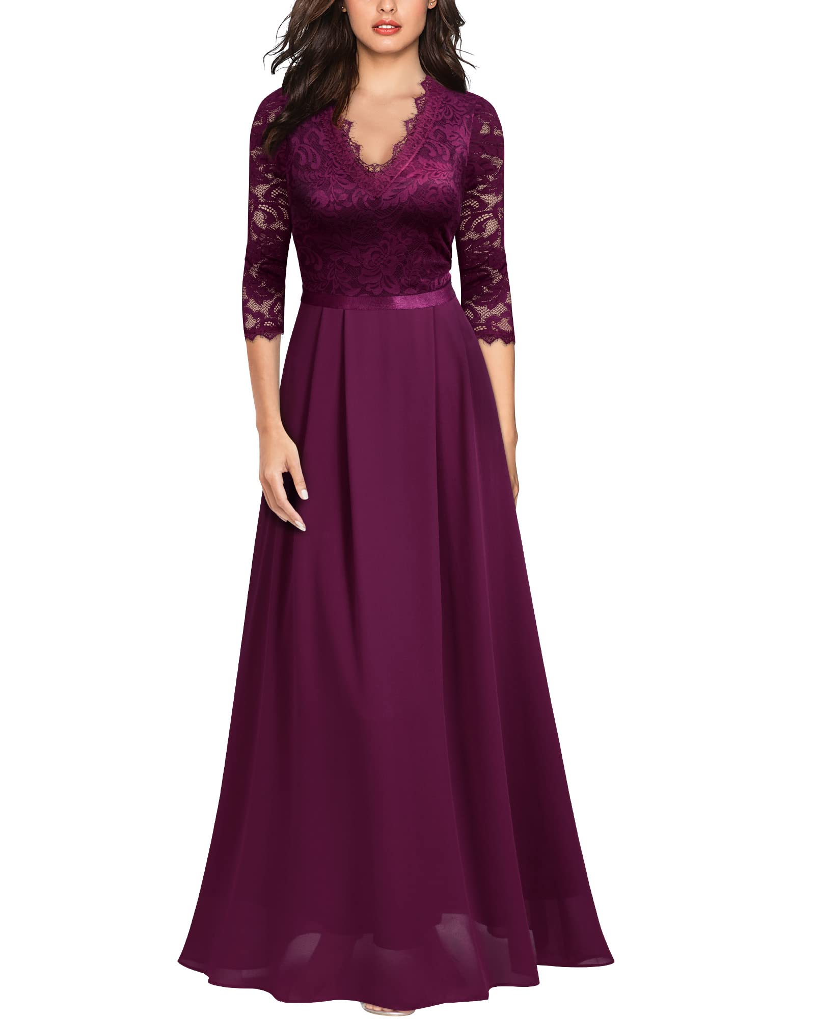 Mother of the Bride or Groom Dresses Floral Lace 2/3 Sleeves Long Dress Formal Dress Wedding Guests Dresses