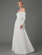 Engagement Formal Wedding Dresses A-Line Long Sleeve Off Shoulder Chiffon With