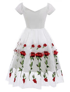 A-Line Cocktail Dresses Party Dress Holiday Wedding Guest Knee Length Short Sleeve Off Shoulder Organza with Embroidery Appliques