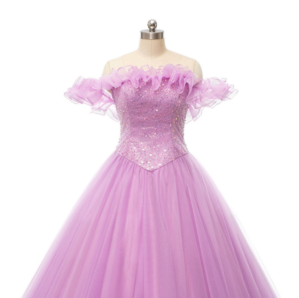 Prom Dresses Puffy Dress Quinceanera Floor Length Sleeveless Off Shoulder Tulle Pearls Sequin