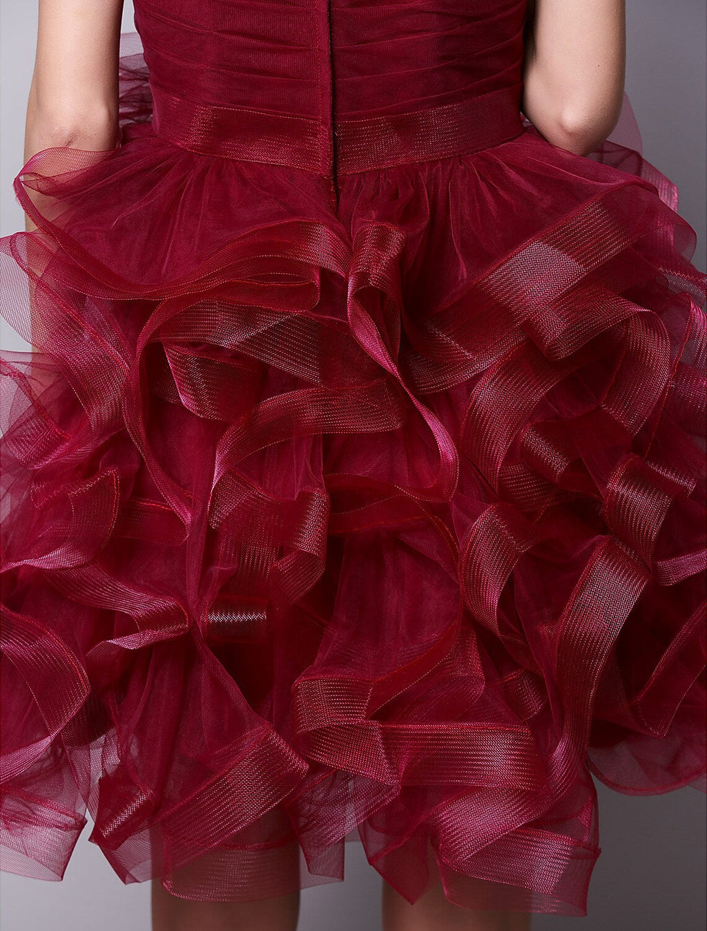 Cocktail Party Dress Strapless Sleeveless Short Mini Tulle with Ruched Tier