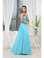 A-Line Evening Gown Elegant Floor Length Sleeveless Chiffon with Pleats Ruched