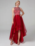 A-Line Sparkle & Shine Dress Wedding Guest Cocktail Party Asymmetrical Sleeveless Jewel Neck Satin with Bow(s) Sequin