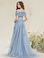 A-Line Prom Dresses Elegant Dress Wedding Guest Sleeveless Off Shoulder Lace with Pleats