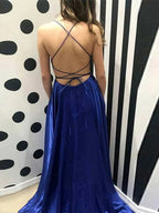 A-Line/Princess Silk like Satin Ruffles Spaghetti Straps Sleeveless Sweep/Brush Train Dresses