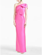 Sheath / Column Evening Gown Elegant Dress Formal Ankle Length Sleeveless One Shoulder Satin with Bow(s) Slit