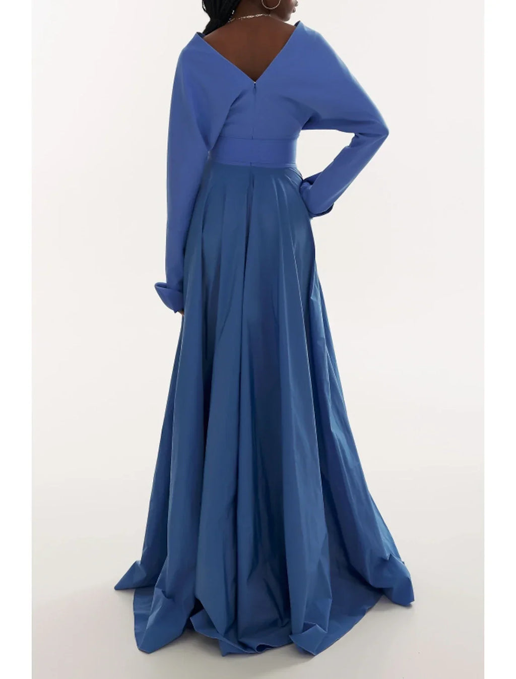 A-Line Evening Gown Elegant Dress Formal Fall Sweep / Brush Train Long Sleeve V Neck Stretch Fabric with Pleats Ruched