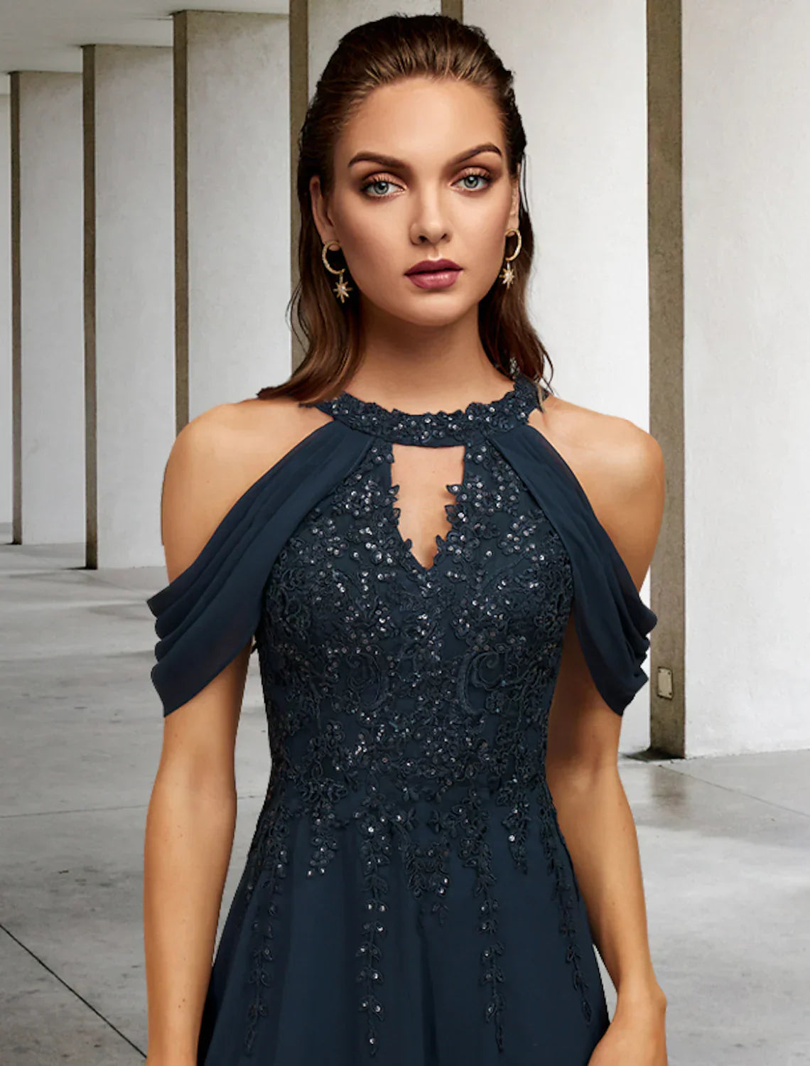 A-Line Mother of the Bride Dress Plus Size Elegant Floor Length Lace Tulle Sequined Sleeveless with Appliques