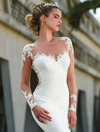Engagement Open Back Formal Wedding Dresses Long Sleeve Lace Appliques