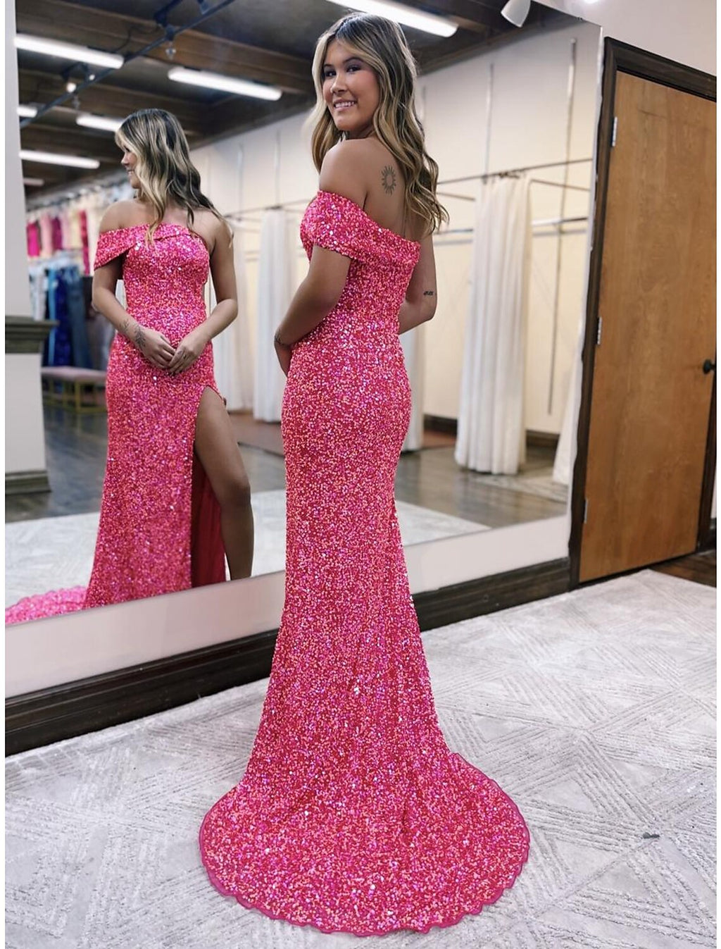 Prom Dresses Sparkle Shine Dress Formal Sleeveless One Shoulder Sequined with Slit