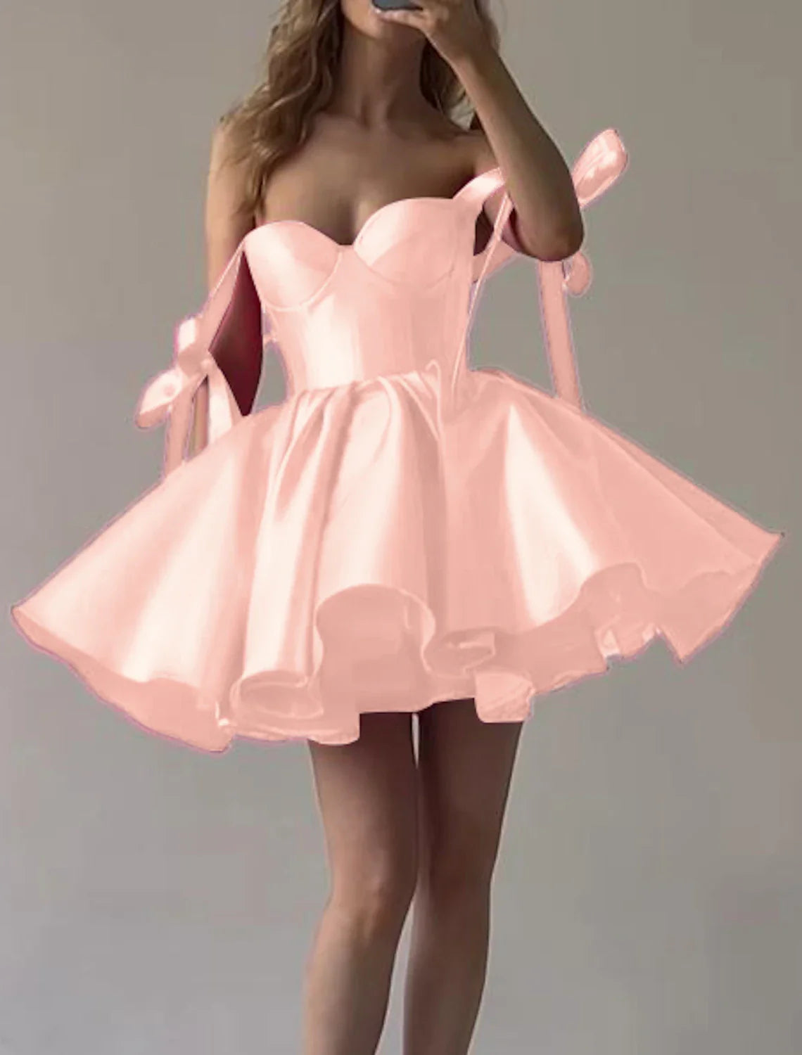 Robes de bal de fin d'année trapèze Corset Robe de vacances Remise des diplômes Courte / Mini Sans manches Fines bretelles Robe rose Satin avec nœud(s)