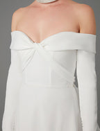 Engagement Formal Wedding Dresses A-Line Long Sleeve Off Shoulder Chiffon With