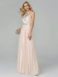 A-Line Little Black Dress Dress Party Wear Floor Length Sleeveless Halter Silk Backless with Crystals Sequin