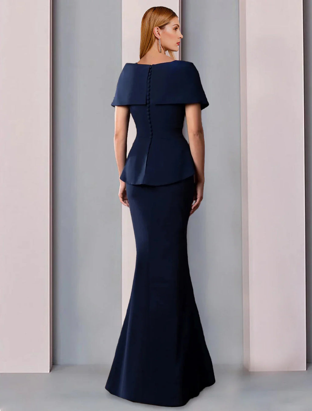 A-Line Mother of the Bride Dress Formal Wedding Guest Elegant Square Neck Floor Length  Fabric Short Sleeve with Ruffles Solid Color