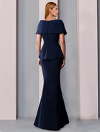 A-Line Mother of the Bride Dress Formal Wedding Guest Elegant Square Neck Floor Length  Fabric Short Sleeve with Ruffles Solid Color