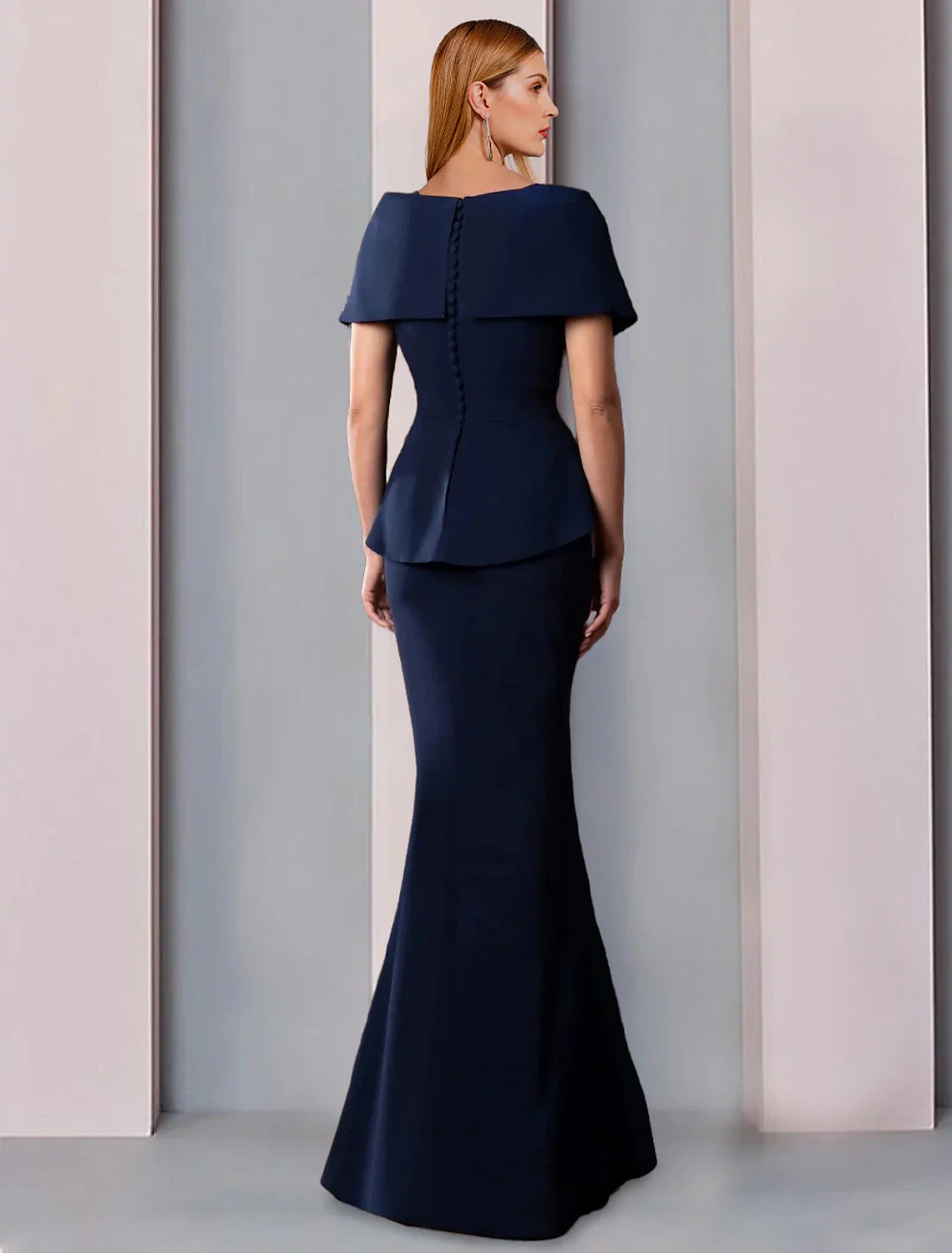 A-Line Mother of the Bride Dress Formal Wedding Guest Elegant Square Neck Floor Length  Fabric Short Sleeve with Ruffles Solid Color