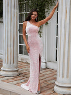 Sheath/Column One-Shoulder Sleeveless Sweep/Brush Train Dresses