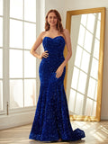 Sheath/Column Velvet Sequins Sweetheart Sleeveless Sweep/Brush Train Dresses