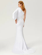 Mermaid / Trumpet Celebrity Style Dress Engagement Formal Evening Court Train Long Sleeve One Shoulder Jersey with Pleats